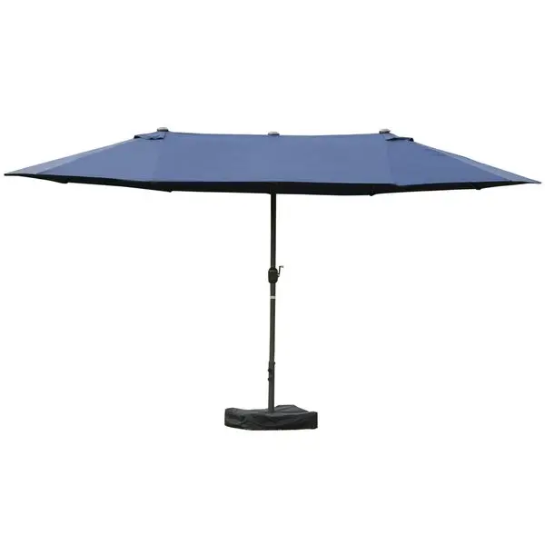

15' Steel Rectangular Patio Umbrella with Base, UV Protection, Easy Crank, Dark Blue