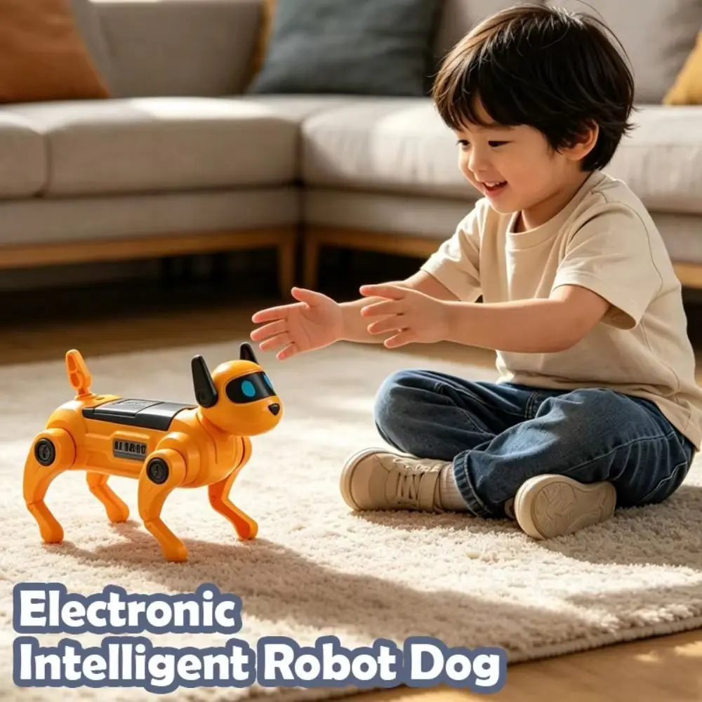 Cão Robô Elétrico com Controle por Voz, Função de Caminhada, Interativo por Toque, Modelo Montável, Canta e Dança