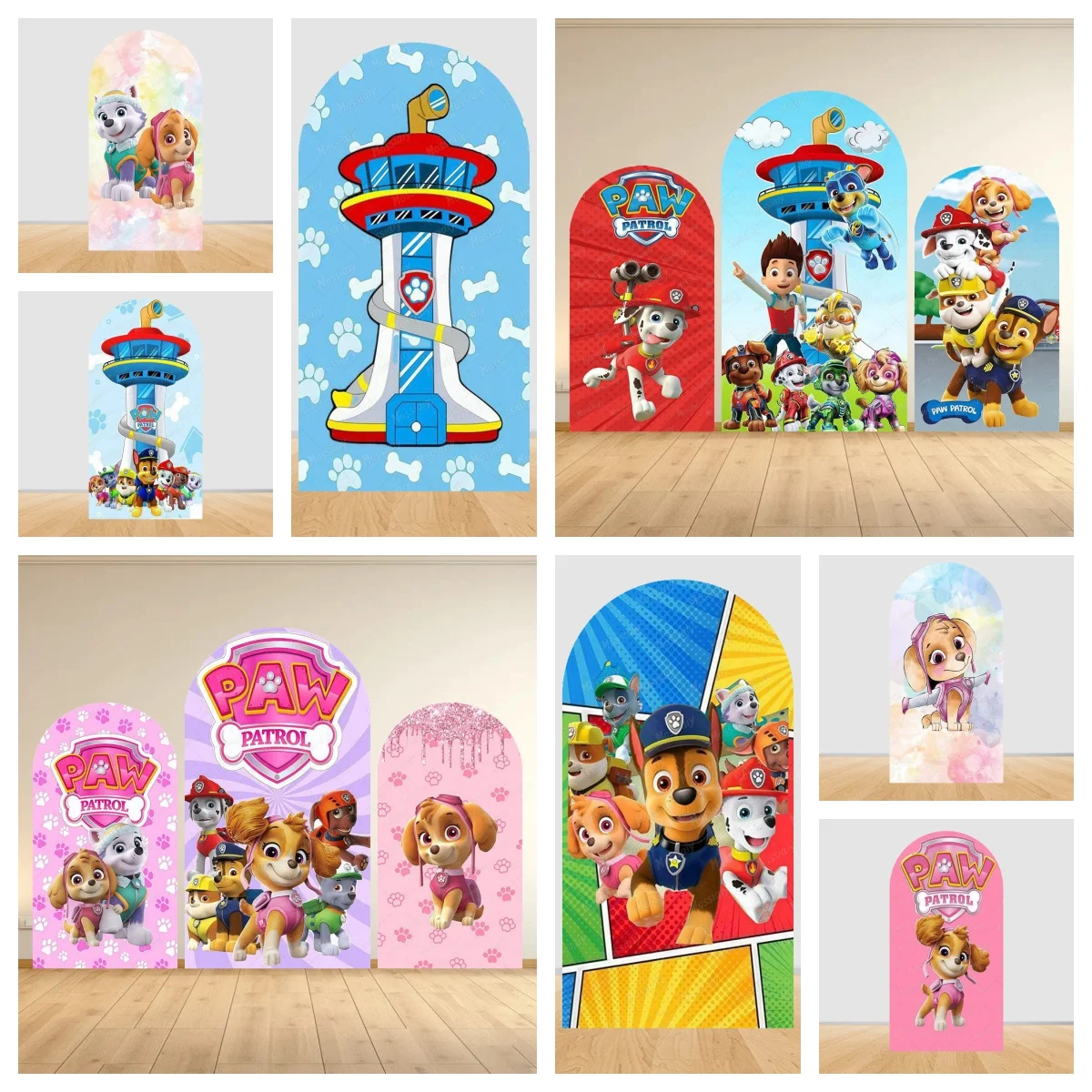 Housse de fond de scène Paw Patrol pour fête d'anniversaire d'enfants, décoration de baby shower, accessoires de photographie double face