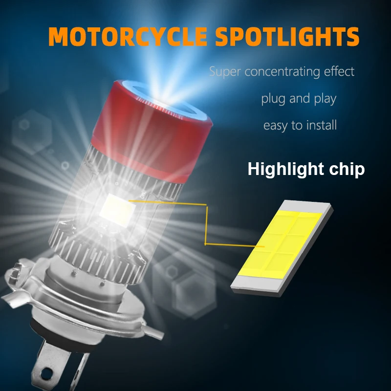 1500LM Motorcycle Headlight H4 BA20D 20W Motorcycle LED Headlight with Blue Aperture Angel Eye Motorcycle High and Low Beam Acce
