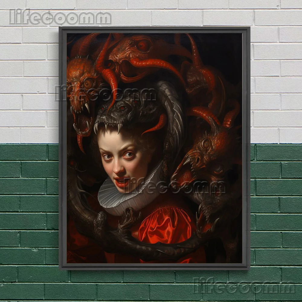 Victorian Devil And Woman Abstract Wall Art Canvas Painting Demon Servant Gothic Dark Academia Art Poster Print Home Decoration