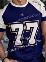 Number 77 Printed Short Sleeve T Shirt Man O Neck Sport wear plus size  Racing Football Tee Vintage Casual Tops Men Clothes