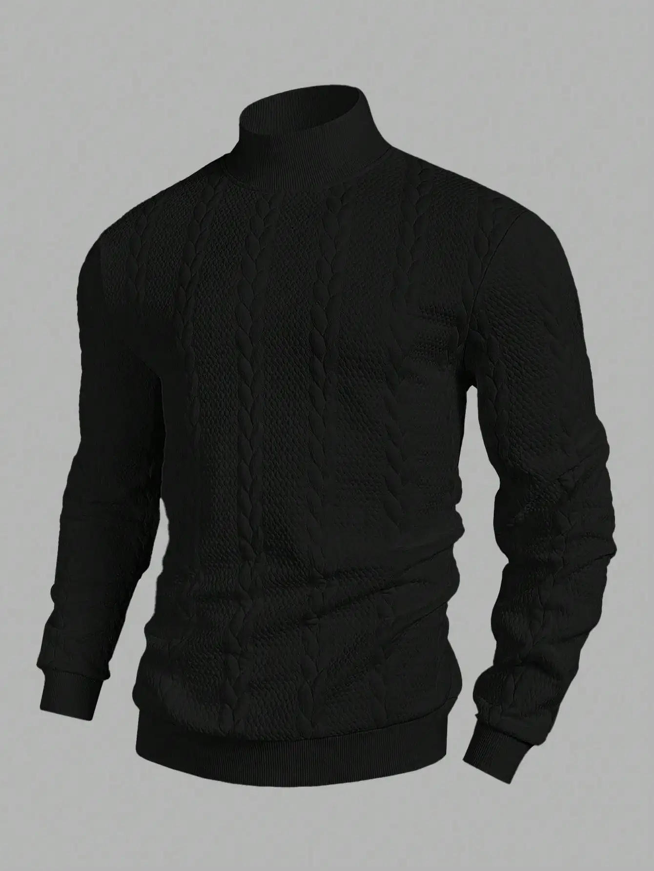 

Men's Black Cable Knit Turtleneck Long Sleeve Casual Sweater for Autumn Winter