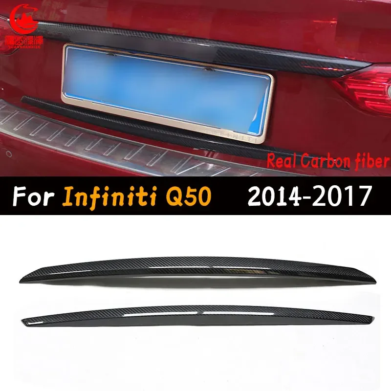 For Infiniti Q50 modified dry carbon fiber trunk lid rear decorative strip luggage compartment decorative strip sticker 2014-17