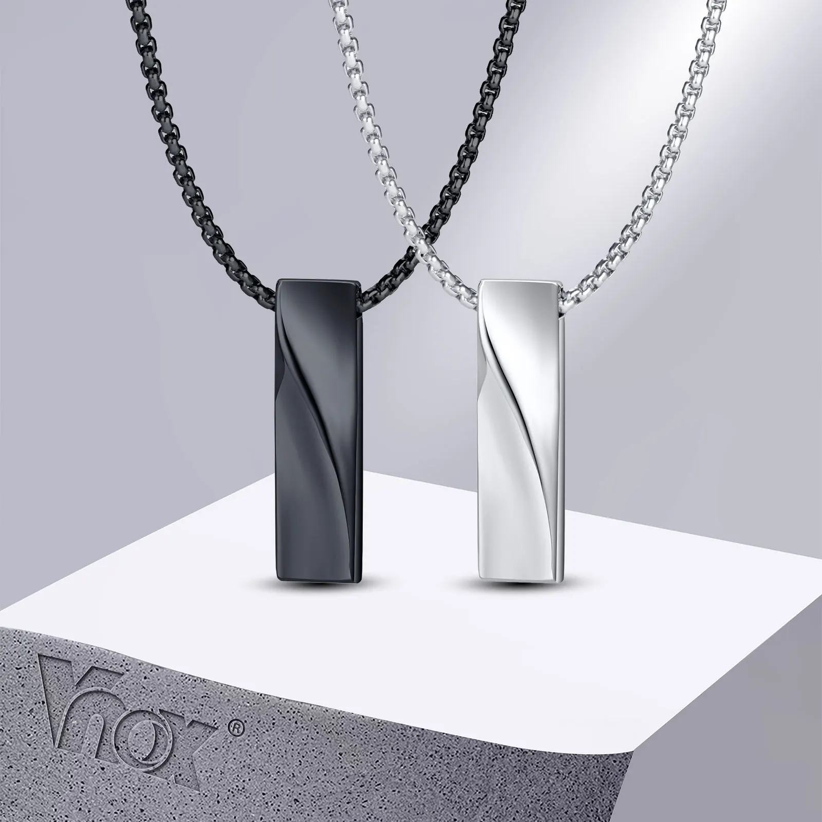 Vnox Small Mobius Bar Naszyjniki dla kobiet i mężczyzn, unisex czarny pionowy wisiorek ze stali nierdzewnej 3D, swobodny kołnierz