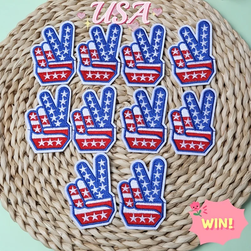 

10 American Patriot Gestures Finger Stars Red and Blue Embroidery Patch Iron Iron Iron Applicable Bags Hats Clothes Patches Decorative Stickers
