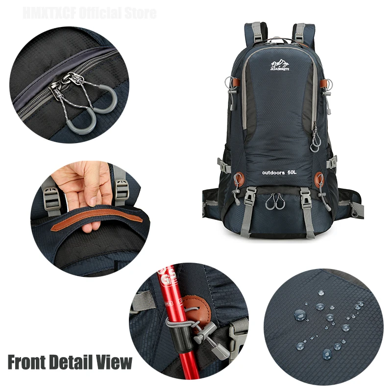 กระเป๋าเป้สะพายหลังไนลอนขนาด 50 ลิตร สำหรับตั้งแคมป์ เดินทาง พร้อมผ้าคลุมกันฝน กระเป๋าเป้เดินป่า กระเป๋าเป้ปีนเขา กระเป๋าสะพายไหล่ผู้ชาย กระเป๋าเดินทาง