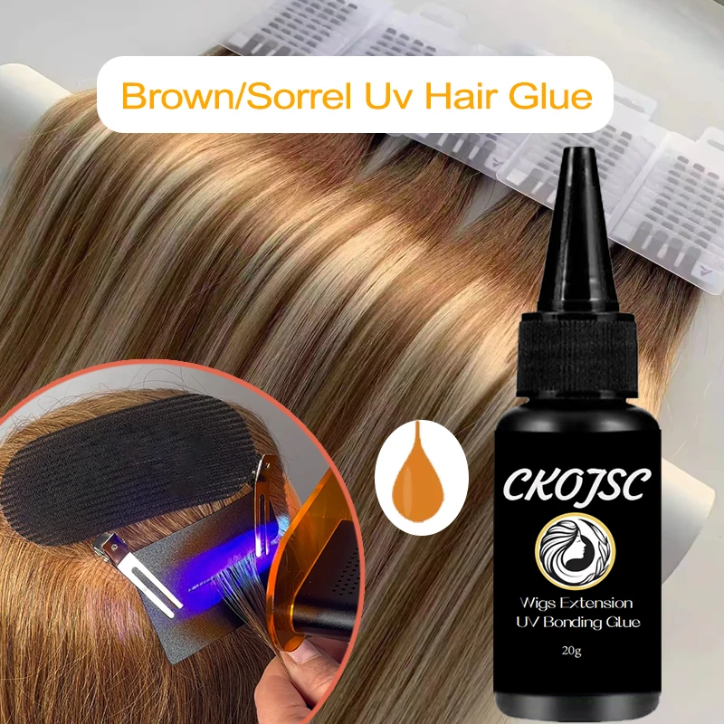 Vegan Clear/Brown Uv Hair Glue Human Hair Extensions UV Bonding Glue Traceless Transparent /Black V Light Uv Glue Fast Drying
