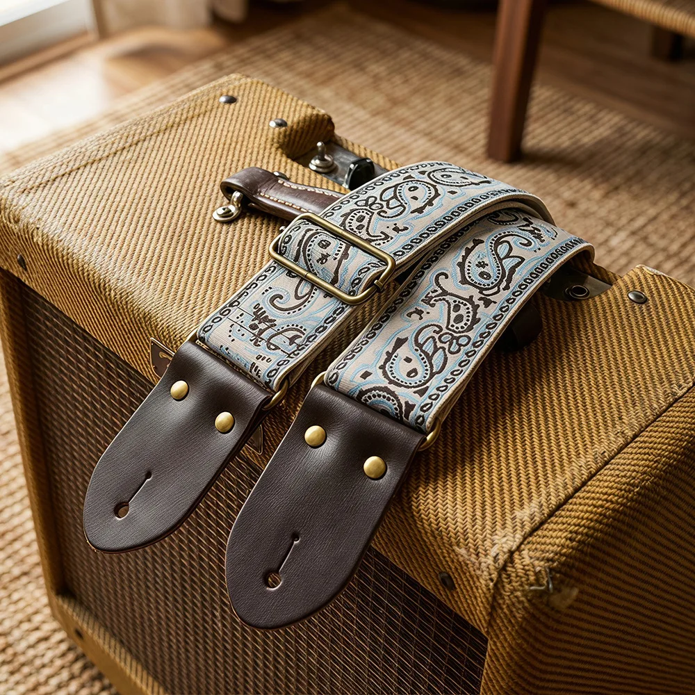 Verstellbare Gitarrengurte mit Stickerei-Druck, Verdickter Gitarrengurt für Folk-, E-Gitarren, Bässe und Ukulelen – Detail 2