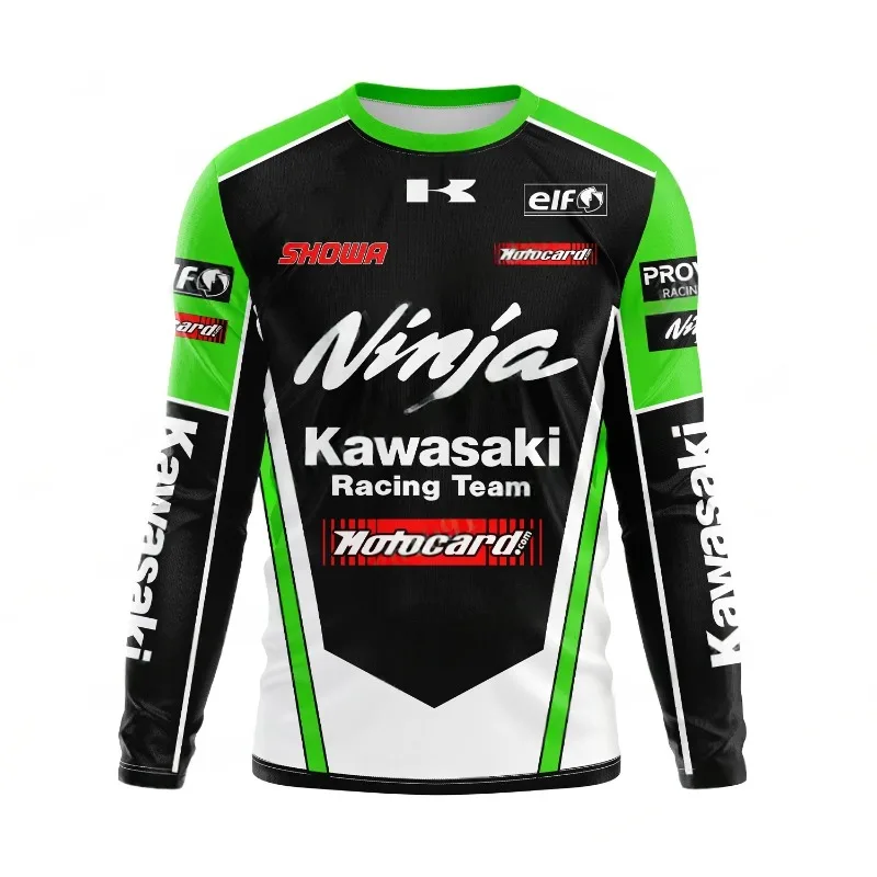 

New 2026 Kawasaki Motorcycle Sports Long Sleeve T-shirt Extreme Sports Premium Men's Street Top Comfortable Off Road CyclingSuit