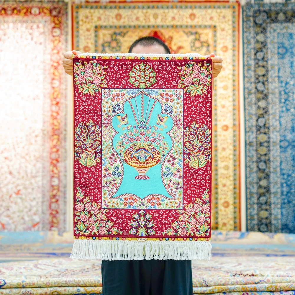 46x61cm Mini Carpets Silk Handmade Oriental Rug Prayer Mat