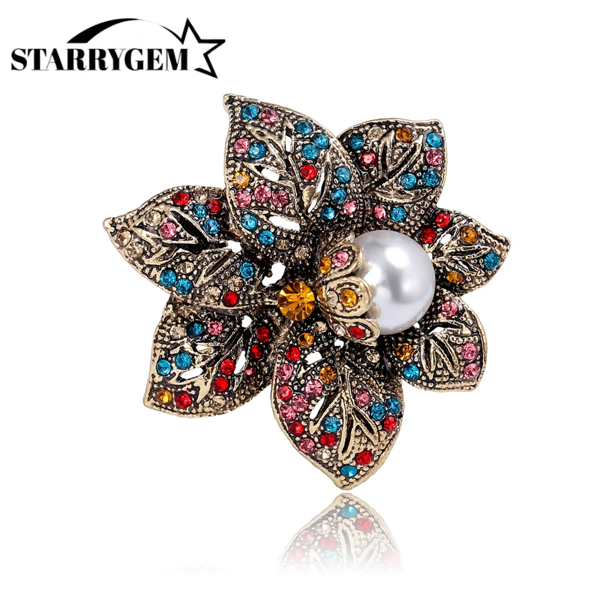 Trendy Pearl Flower Brooches for Women Unisex Tricolor Hollow Rhinestone Leaves Office Party Friend Gifts Jewelry Accessories