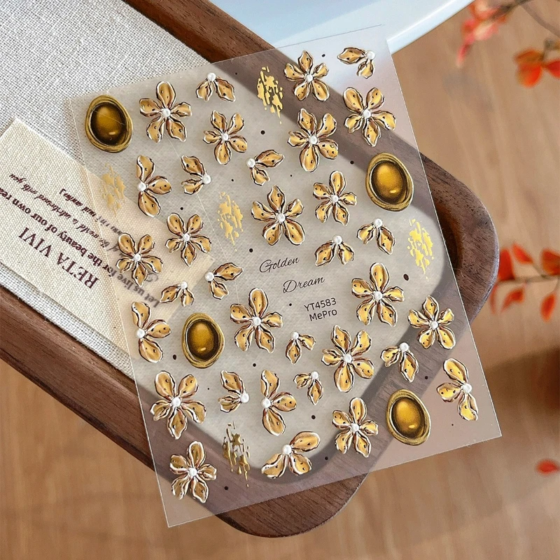 สติกเกอร์ติดเล็บลายดอกไม้ปีศาจแบบนูน 1 ชิ้น  พร้อมกาวในตัว เหมาะสำหรับทุกทรงเล็บ