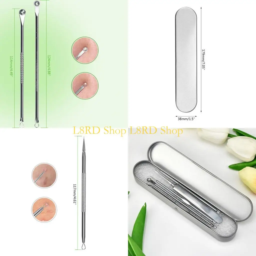 l8rdステンレス鋼製ブラックヘッドリムーバーキットコメドンホワイトヘッドにきびにきびを取り除くための傷の抽出器ツール