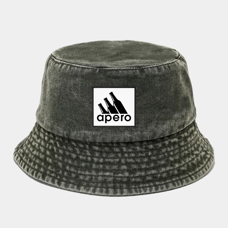 Apero Print Washed Denim Bucket Hat Women Men Daily Sports Panama Hat Adult Casual Outdoor Travel Sun Beach Fisherman Caps - view 4
