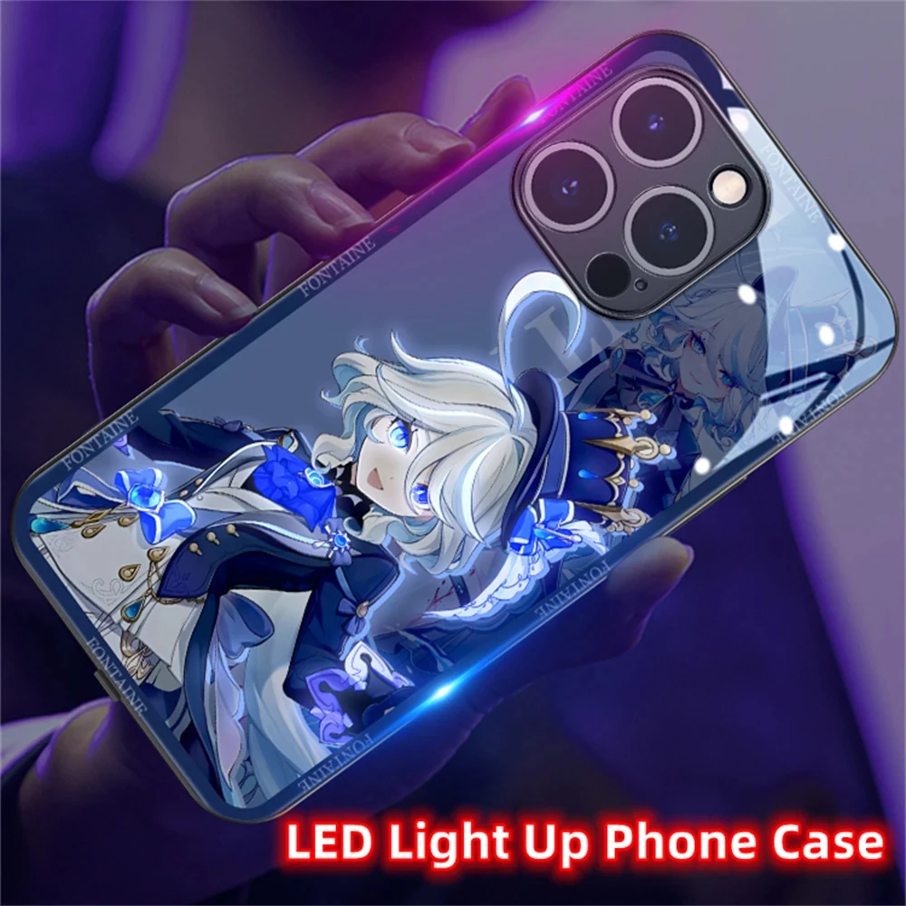 

Hot Game Genshin Pattern LED Light Up Glow Luminous Phone Case Back Cover For Samsung S24 S20 S21 FE S22 S23 Plus Ultra A54 A14