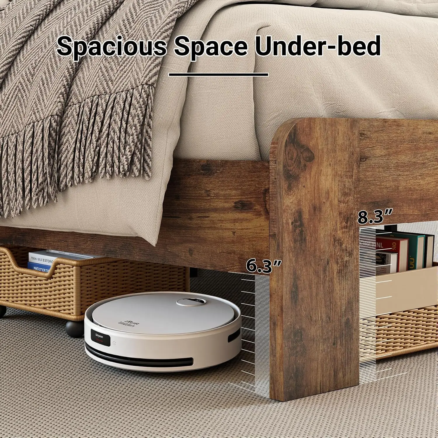 Wooden Queen Size Bed Frame with Storage Headboard, Rustic Farmhouse Platform Bed Frame Queen with Charging Station & LED Lights