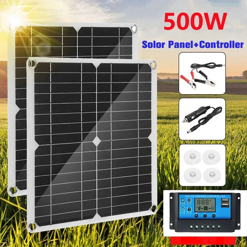 500W New Solar Panel Factory Direct Sales Portable Photovoltaic Power Generation Panel Mobile  Charger Mobile Power Supply 5V12V