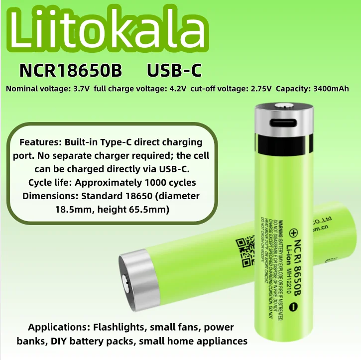 1-30PCS LiitoKala USB-34B NCR18650B USB Rechargeable Battery 18650 3400mAh 3.7V with PCB for Flashlight Car Toys Radios Battery