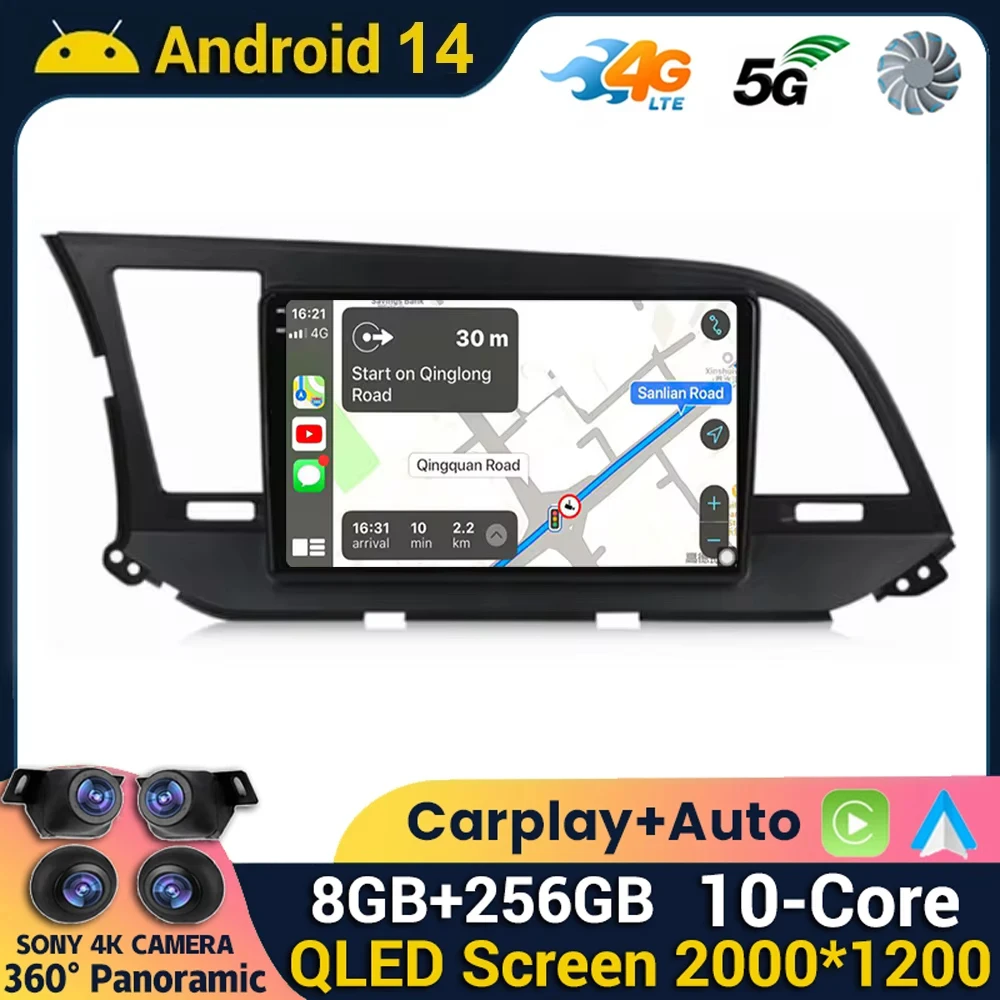 

Android 14 Carplay Auto 360 Camera Car Radio For Hyundai Elantra 6 2015 2016 2017 2018 Multimidia Player GPS Split Screen Stereo