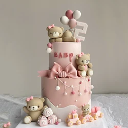 Pink Blue Bear Cake Topper Bear Doll Ornaments Cake Insert Birthday Cake Decoration Adult Birthday Gifts Wedding Cake Decorating