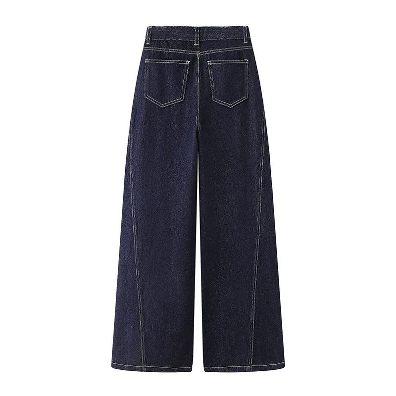 풀렝스 와이드 레그 진 여성 솔리드 하이웨이스트 청바지 워싱 데님 팬츠 루즈핏 베이직 포켓 지퍼 플라이 여름 2025