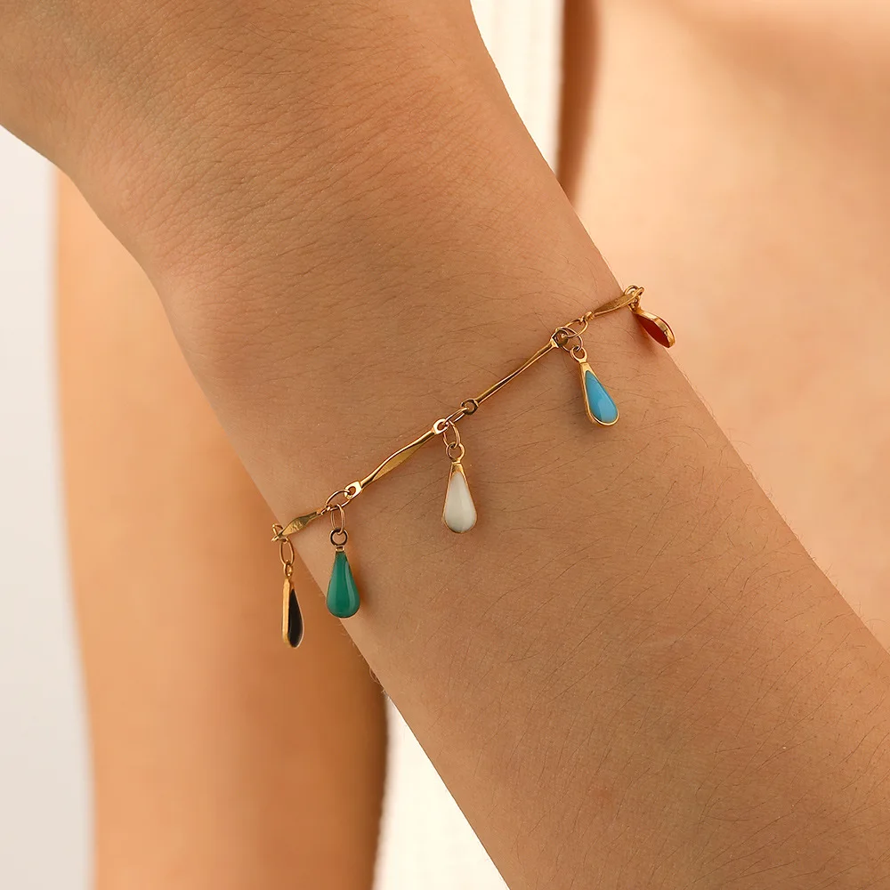 

High-end electroplated colorful pendant with oil-drop pebbles, teardrop-shaped bracelet for women.