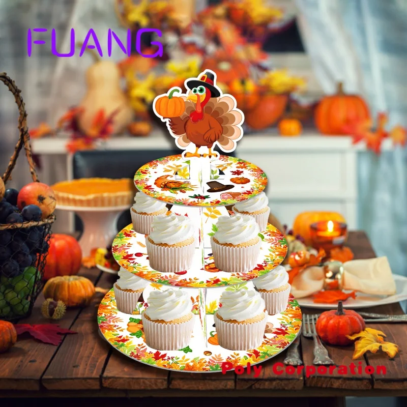 

Custom DT057 Thanksgiving Party Cupcake Stand Decorations Turkey Pumpkin 3 Tier Cake Stand Holder for Autumn Harvest Party Supp