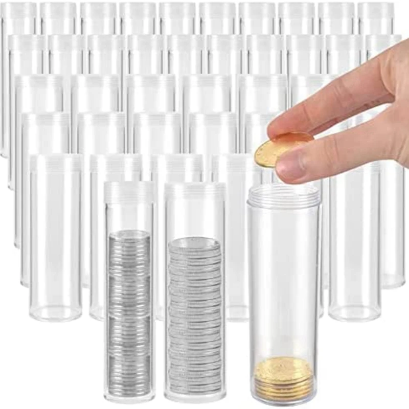 1 PCS Coin Tubes Assorted Sizes 10 Half-Dollar Coin Storage Tubes 60 Coin Storage Tubes Pennies 30 Quarter Coin Tube Transparent