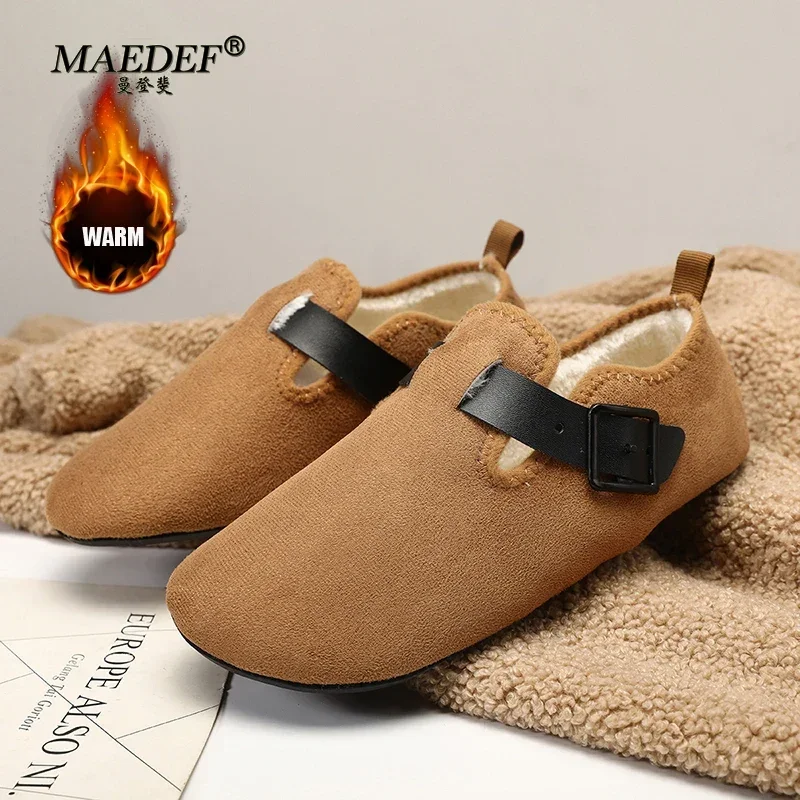 

MAEDEF Walking Shoes Men's Slippers Indoor Thin Bottom Warm Male Flat Shoes Winter Antiskid Men Women Shoes with Rubber Sole Men