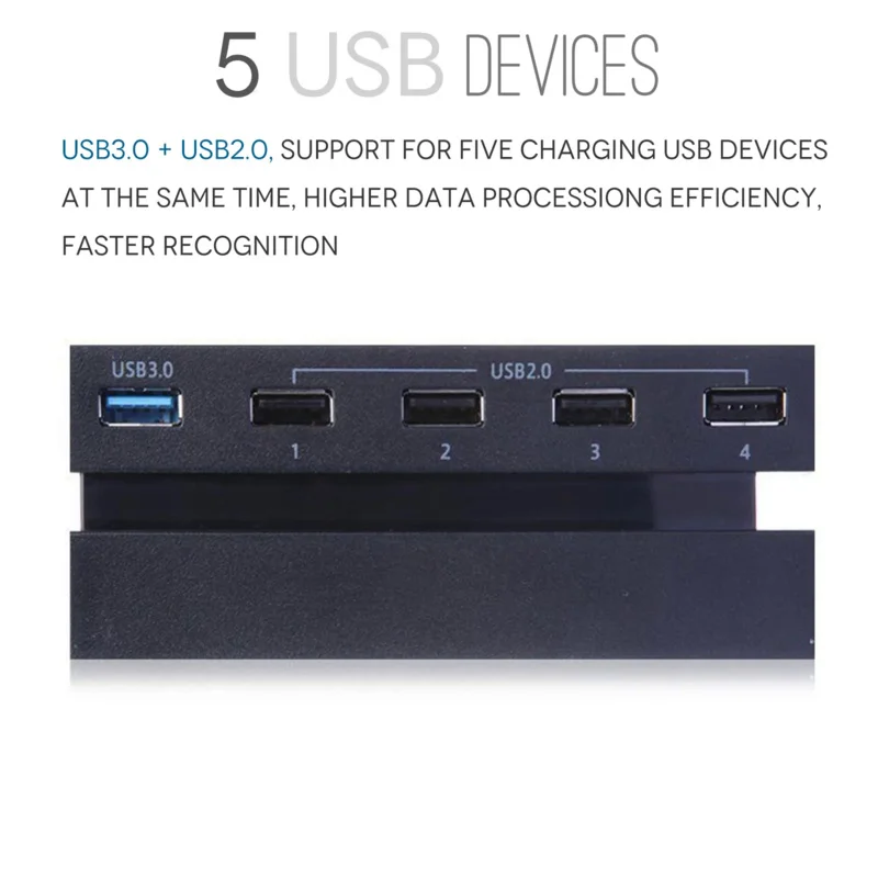 5 منافذ USB لـ PS4، USB 3.0 موصل توسيع محول عالي السرعة مناسب لوحدة تحكم ألعاب PS4 (ليست لـ PS4 Slim/Pro)