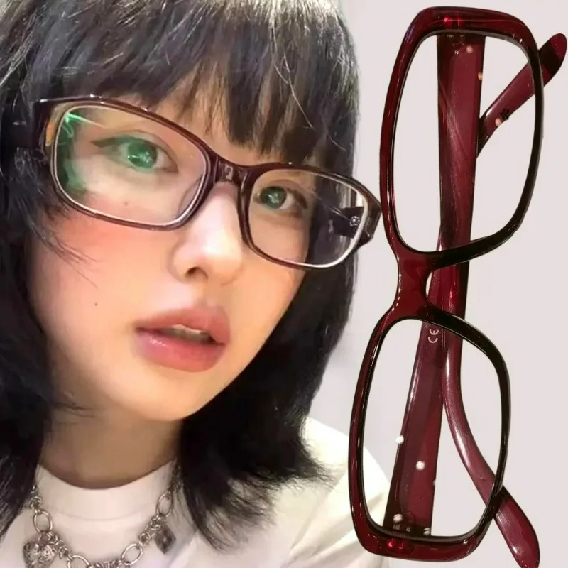 

Harajuku Narrow-framed Glasses Spicy Girls Y2K Anti-blue Light Optical Glasses Women Retro Red Harajuku Red Eyeglasses Eyewear