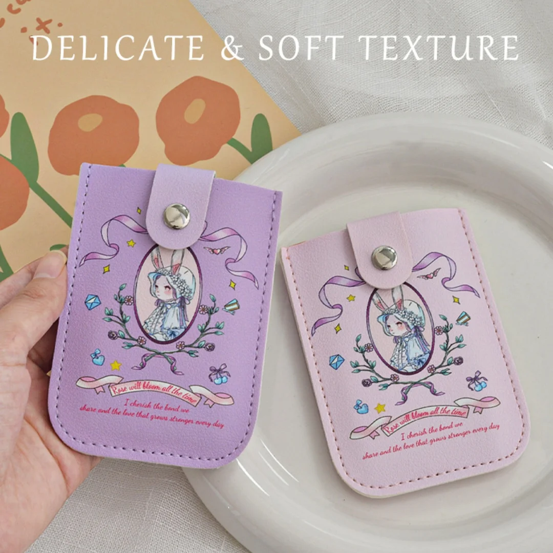 Pull-Out Type Business Card Case Ribbon 5 Card Slots Pu Leather Card Case Girl Id Holder for Travel