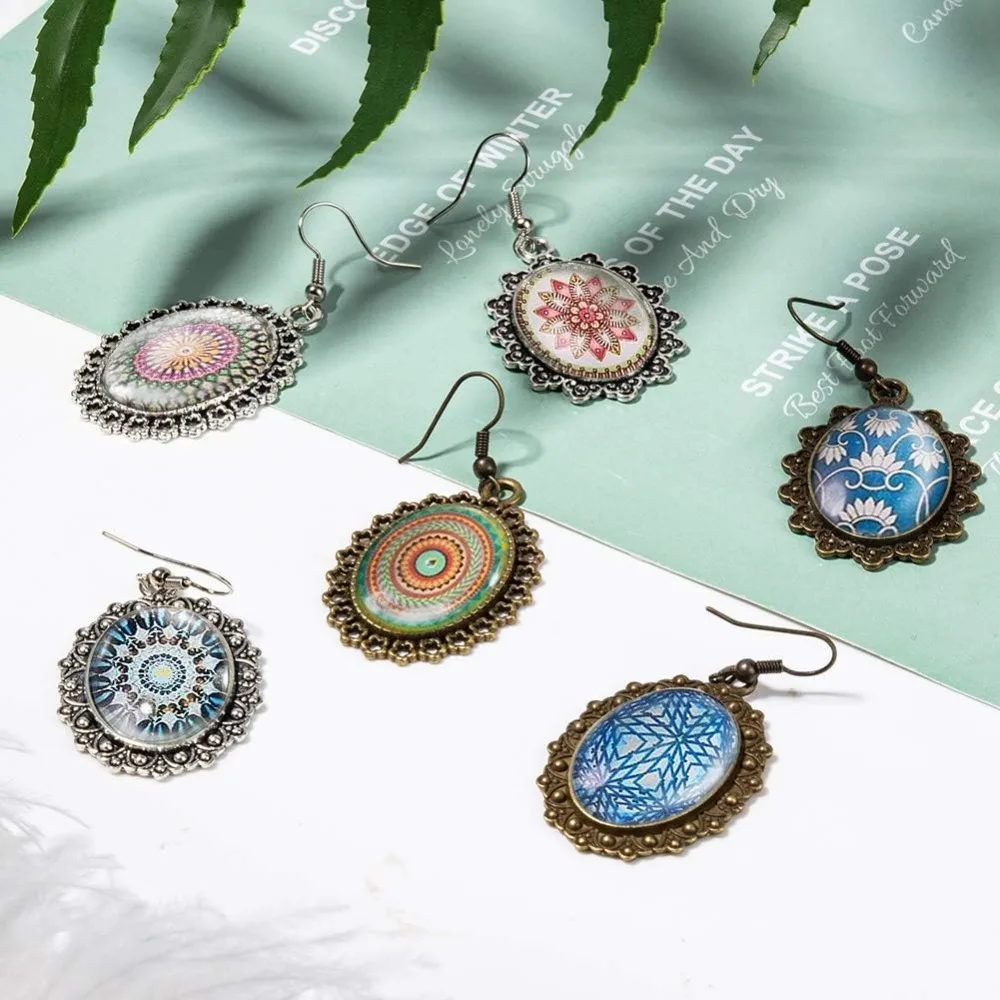 36Sets Earring Pendant Tray Bezel 3 Style 36pcs Earring Cabochon Settings 40pcs Oval Transparent Glass Cabochons Dome making kit