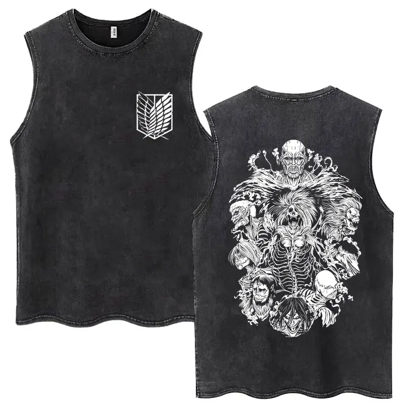 أنيمي هجوم على تيتان هجوم على تيتان ليفي أكرمان طباعة غسلها خمر تانك القمم الرجال النساء مانغا المتضخم أكمام تي شيرت #6