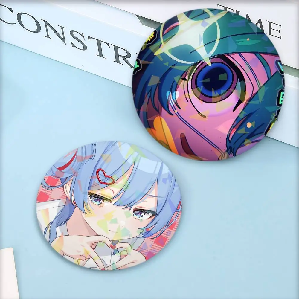 Anime Girl Deco27 Round Badge Lapel Pins for Backpacks Briefcase Laser Brooch Clothes Gifts