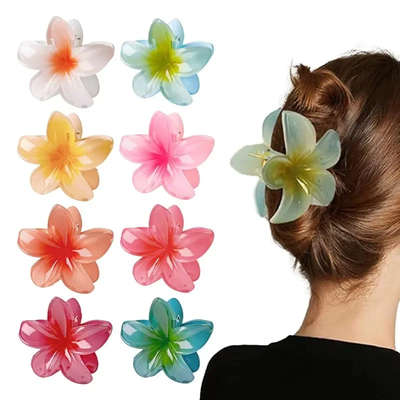 

10PCS Summer Beach Plastic Resin Egg Flower Hair Claw Candy Color Flower Shape Hair Clips for Women Girls Hair Clip Accessories