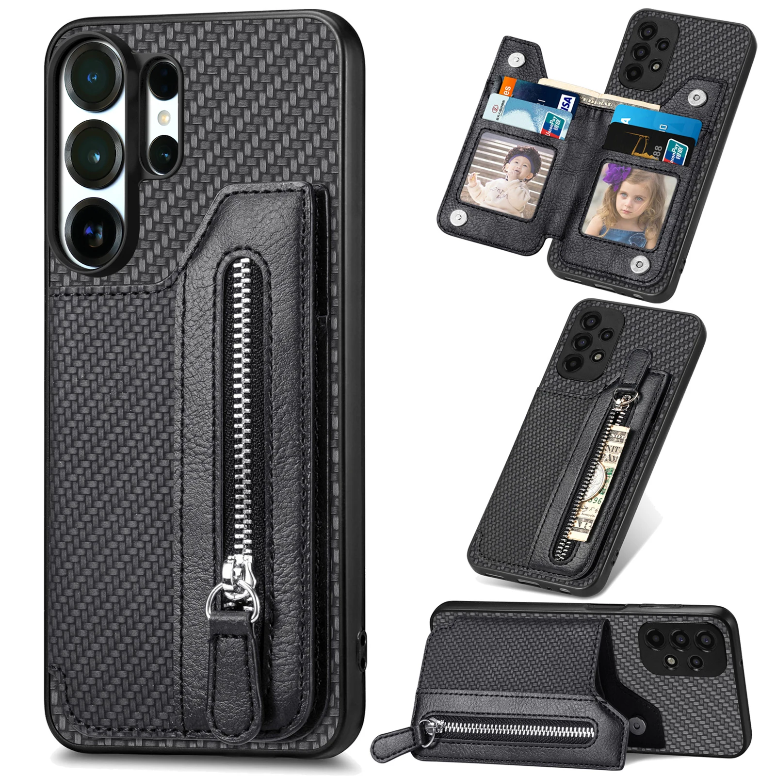 For Samsung Galaxy S26 Ultra S25 S24 S23 S22 S21 Ultra Case Zipper Business Magnetic Leather Wallet Card Solt Shockproof Cover