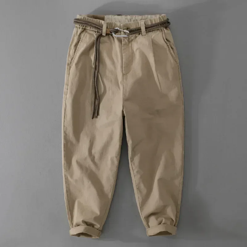 

Spring Autumn Streetwear Cargo Pants Men Japanese Style Harem Pants Elastic Waist Khaki Pants with Belt Youth Baggy Pants Man