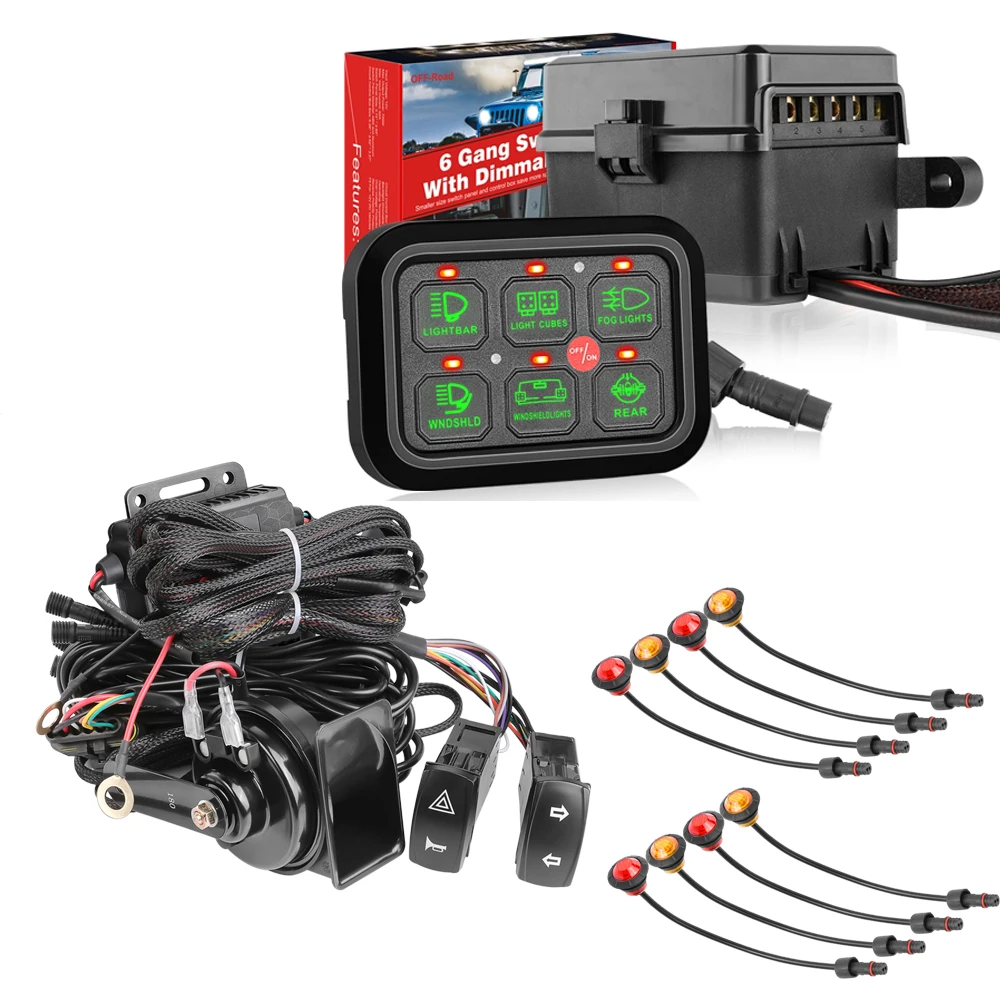 

For Polaris Ranger XP1000 Universal UTV Turn Signal Street Legal Kit Horn Rocker Switch +6 Gang Switch Panel Circuit Control Box