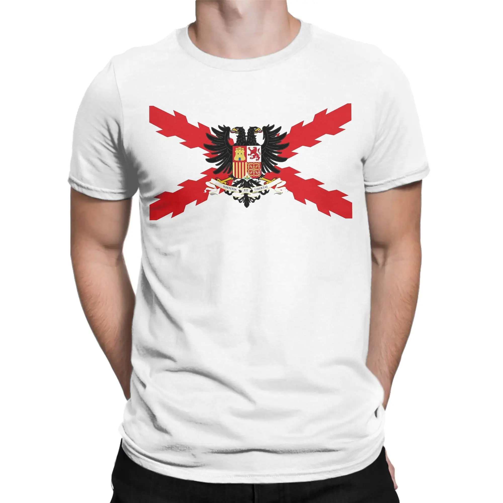 Spanish Burgundy Cross T Shirt Cotton Fun T-Shirt Crewneck Ski Cross of Saint Andrew Tee Shirt Short Sleeve Tops Big Size