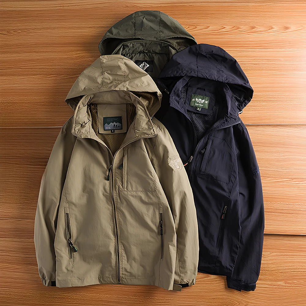

Mens Outdoor Jacket Waterproof Windbreaker Hooded Coat Casual Loose Fit Breathable Hiking Camping Trekking Tactical Clothing
