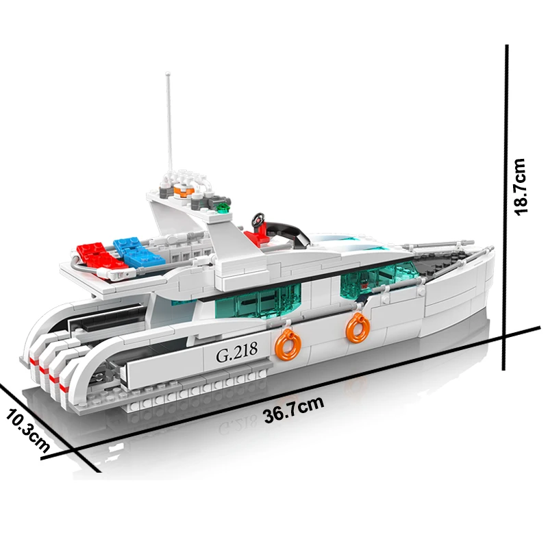 Mould King 10218, modelo de barco, yate delfín blanco, bloques de construcción, modelo de ensamblaje educativo para niños, juguete, regalo de cumpleaños
