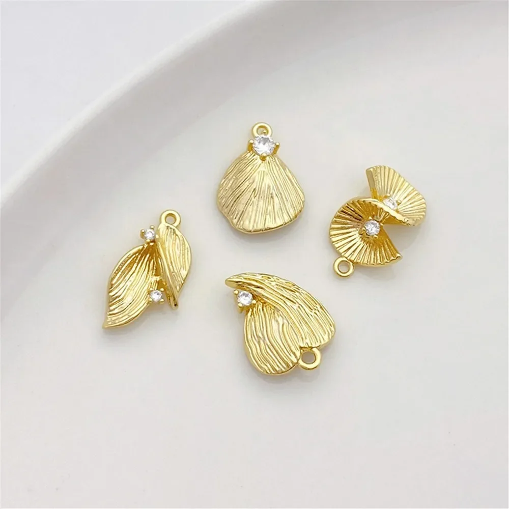 

14K Gold Inlaid Zirconium Ginkgo Heart Leaf Pendant, Handcrafted DIY Bracelet, Necklace, Jewelry Material L536