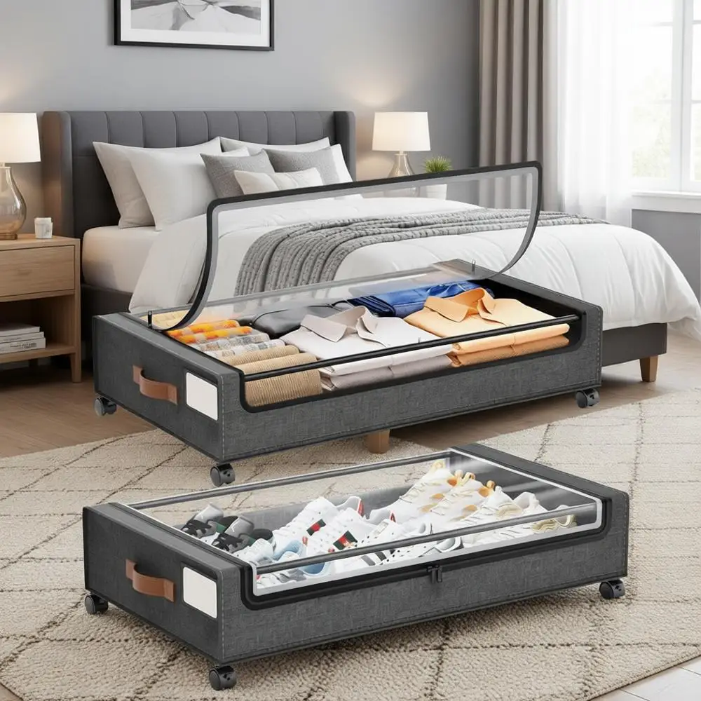 

Rolling Underbed Storage Box with Wheels - Shoe & Clothing Organizer, 30.71 x 16.93 x 6.69