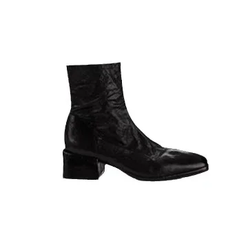 Washed horsehide square toe thick heel short boots for women's autumn and winter new high heels elastic slim boots socks boots