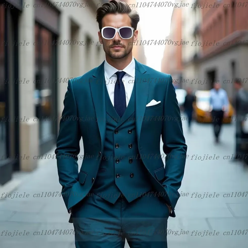 

Новый темно-синий мужской костюм для официальной свадьбы, жениха, жениха, жениха, деловые мужские смокинги по индивидуальному заказу, комплект из 3 предметов, куртка, жилет, брюки