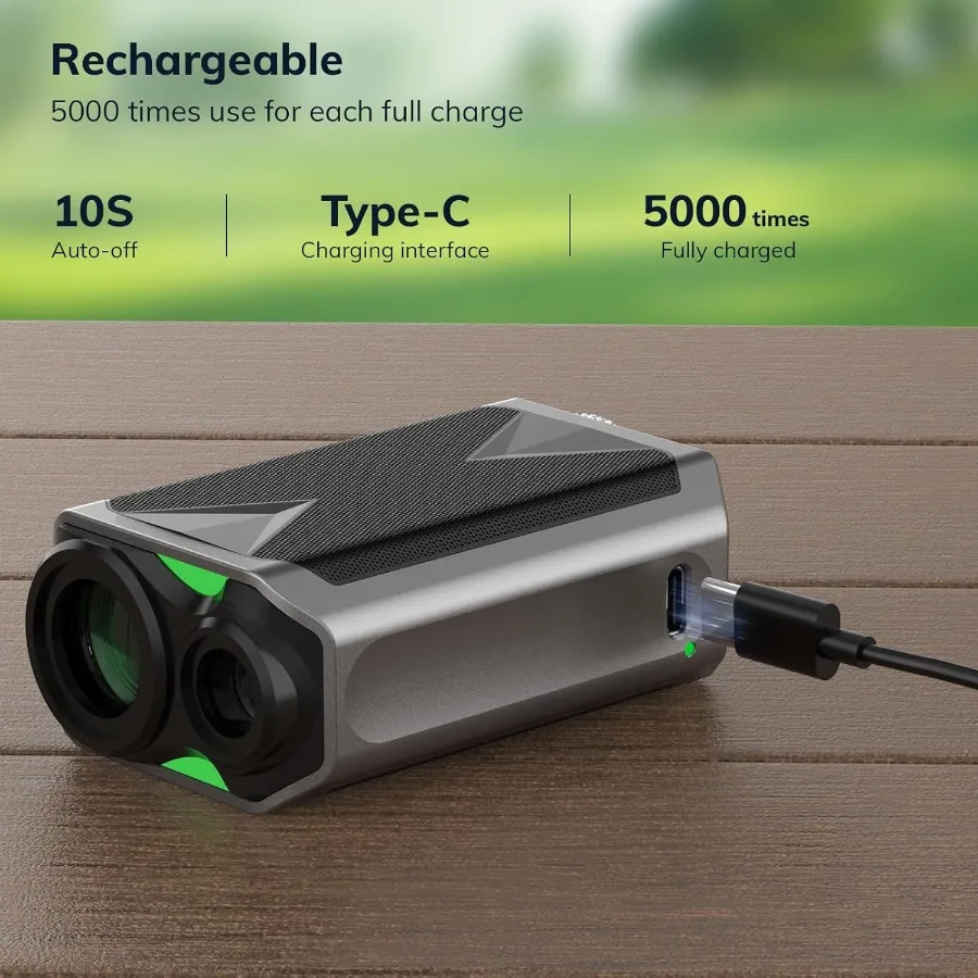 Mini telêmetro de golfe de alta precisão com recurso de travamento de bandeira de inclinação Ampliação 6X Design recarregável de alcance de 1000 jardas