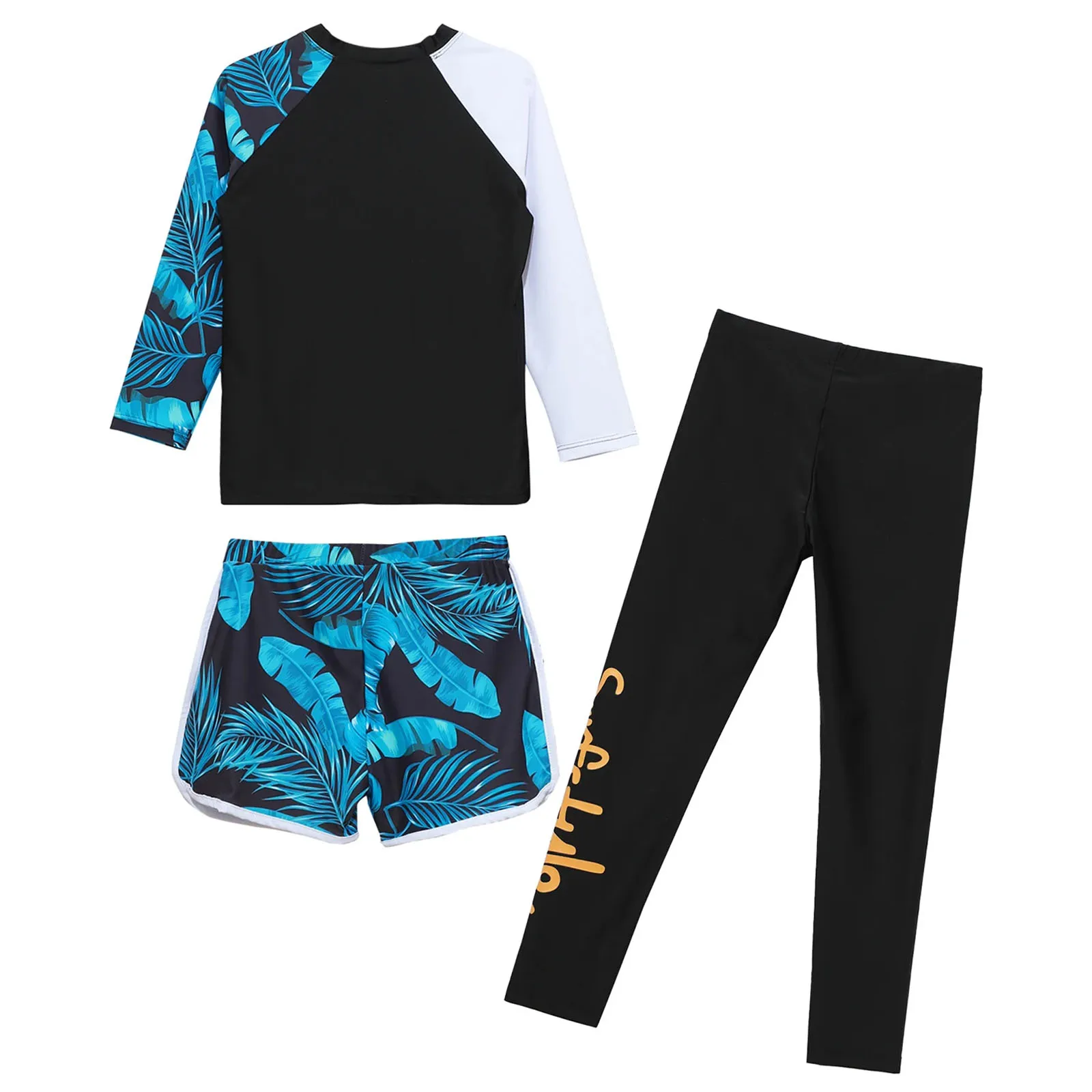 Costumi da bagno Rash Guard Costumi da bagno per ragazzi unisex Ragazze Protezione solare Top da bagno a maniche lunghe con pantaloncini Pantaloni 3 pezzi Costumi da bagno