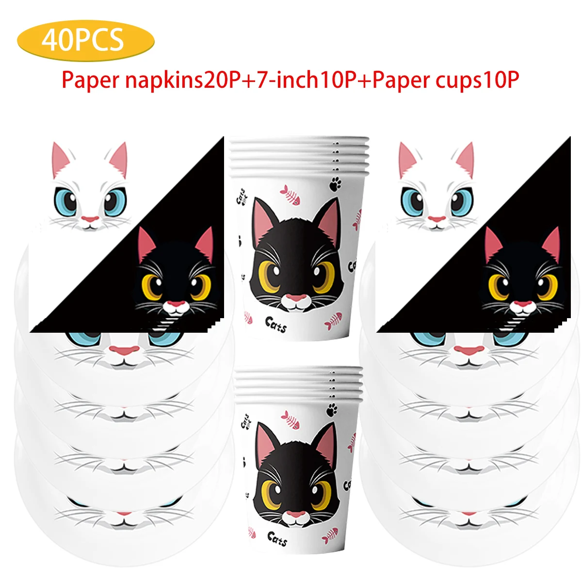 

Black and White Cat Theme Birthday Party Supplies, Disposable Scene, Party Decoration, Atmosphere Arrangement se